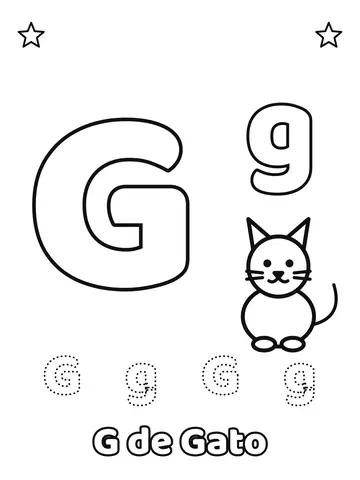 Letra G maiúscula e minúscula para colorir com a palavra Gato