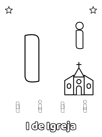 Letra I maiúscula e minúscula para colorir com a palavra Igreja