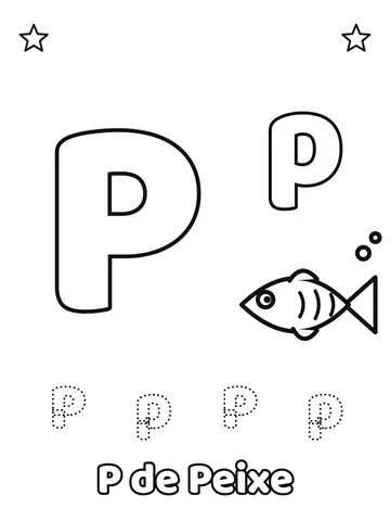Letra P maiúscula e minúscula para colorir com a palavra Peixe