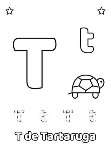 Letra T maiúscula e minúscula para colorir com a palavra Tartaruga