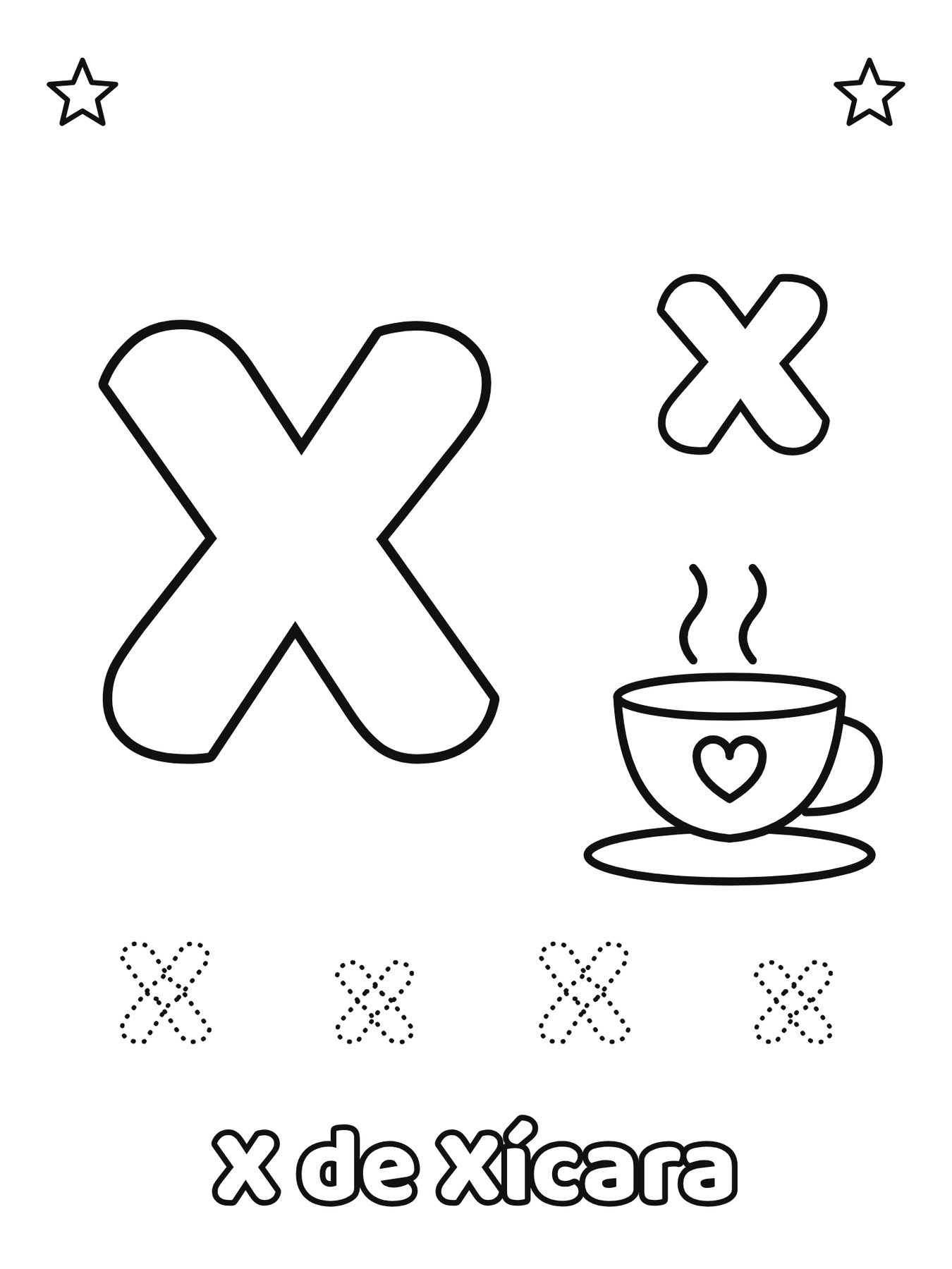 Letra X maiúscula e minúscula para colorir com a palavra Xícara