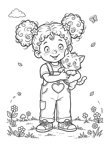 Desenho de lumi abraçando um gatinho para colorir