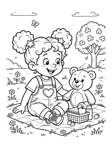 Desenho de lumi fazendo um piquenique com ursinho para colorir