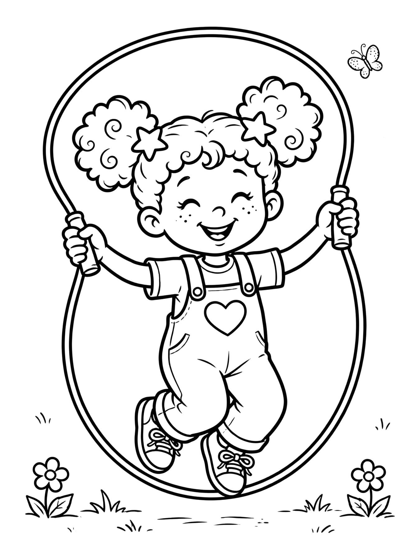 Desenho de lumi pulando corda no quintal para colorir