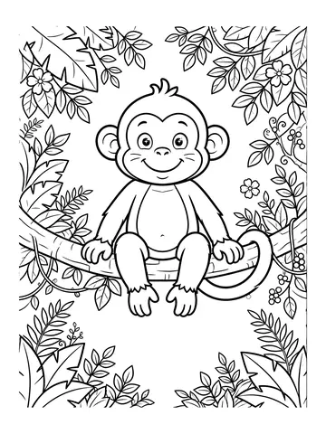 Desenho de macaco no galho para colorir