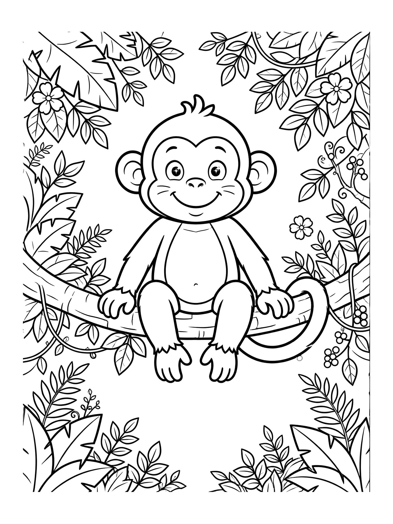 Desenho de macaco no galho para colorir