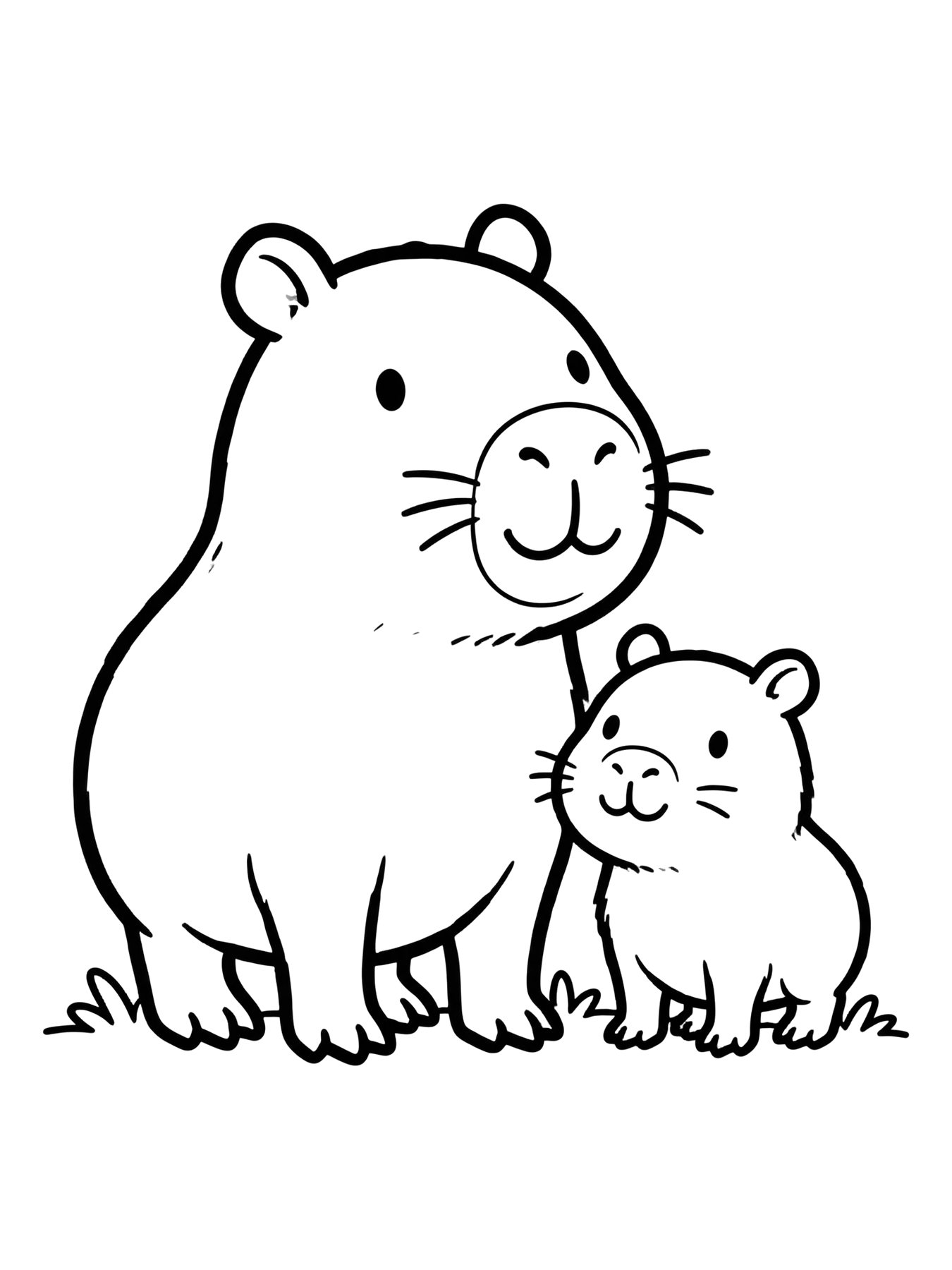 Desenho de mãe capivara com filhote para colorir