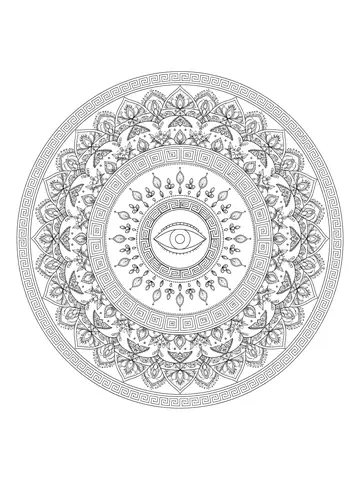 Desenho de mandala com olho grego para colorir