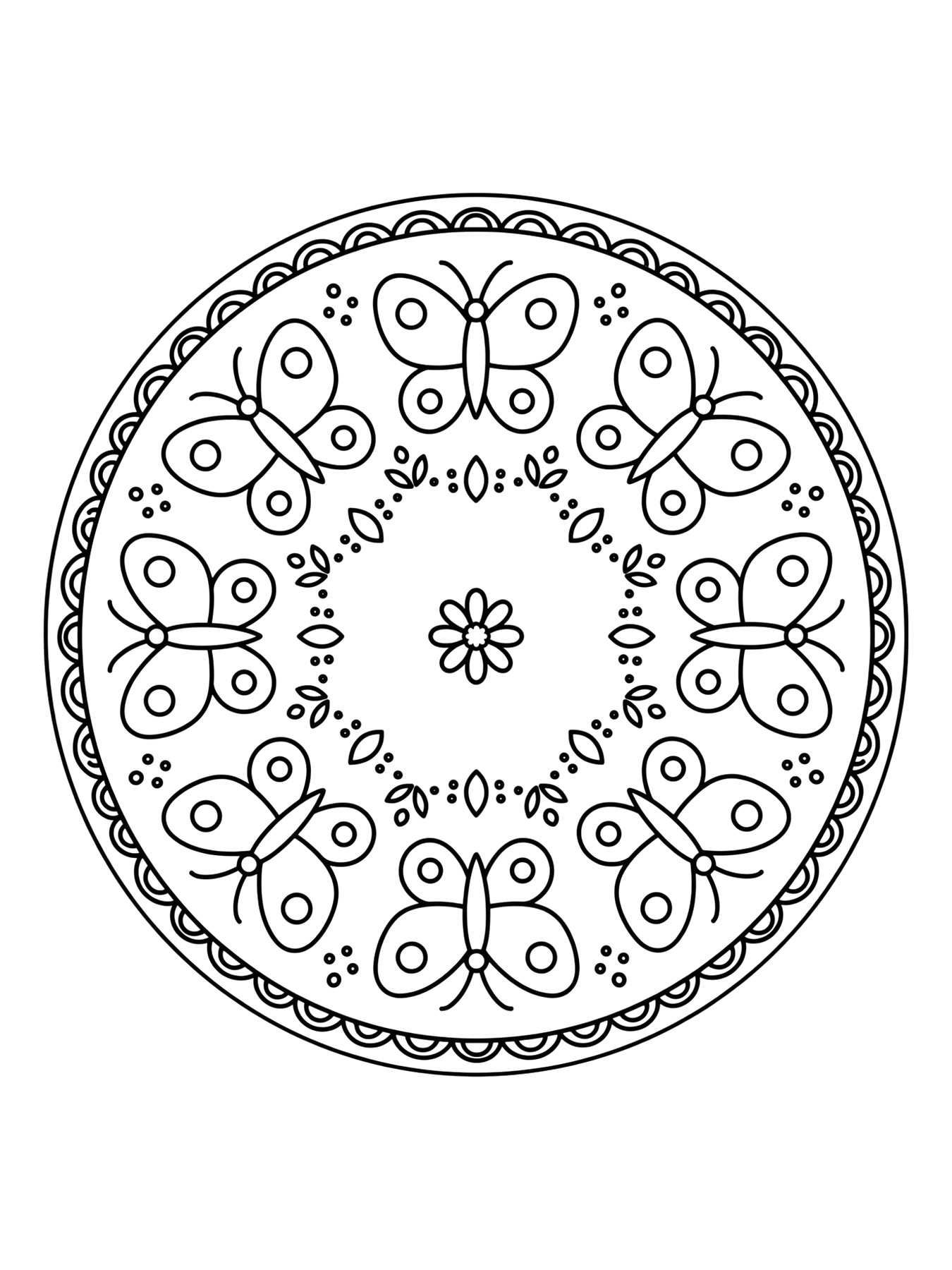 Desenho de mandala de borboletas para colorir
