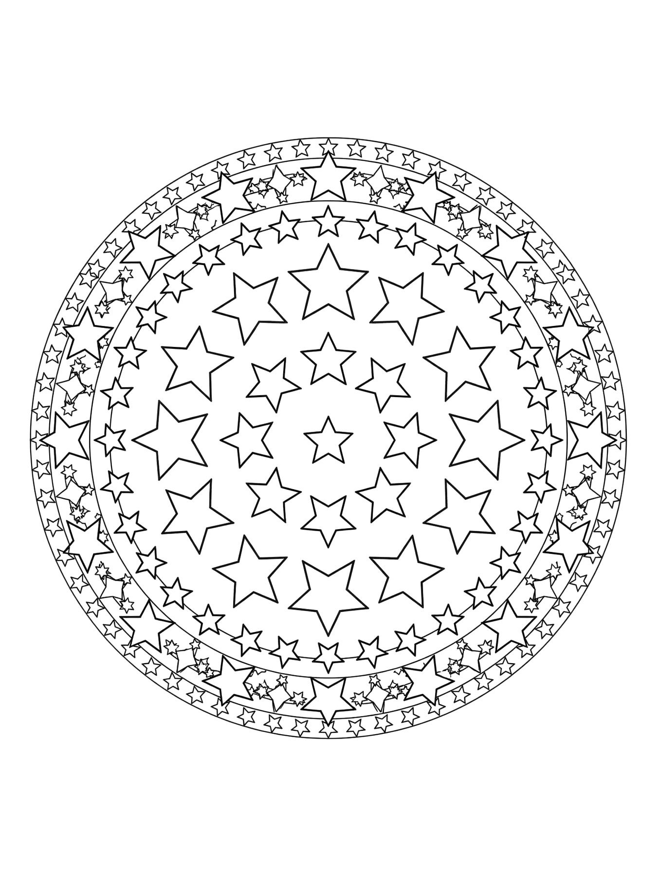 Desenho de mandala de estrelas para colorir