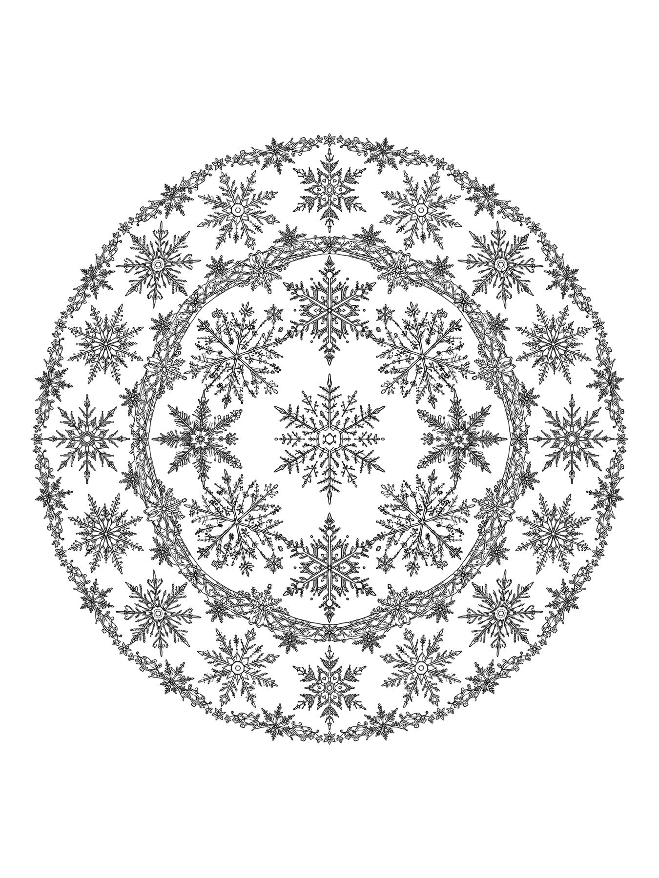 Desenho de mandala de flocos de neve para colorir