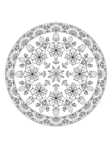 Desenho de mandala de flores detalhada para colorir