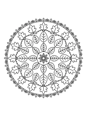 Desenho de mandala de folhas para colorir