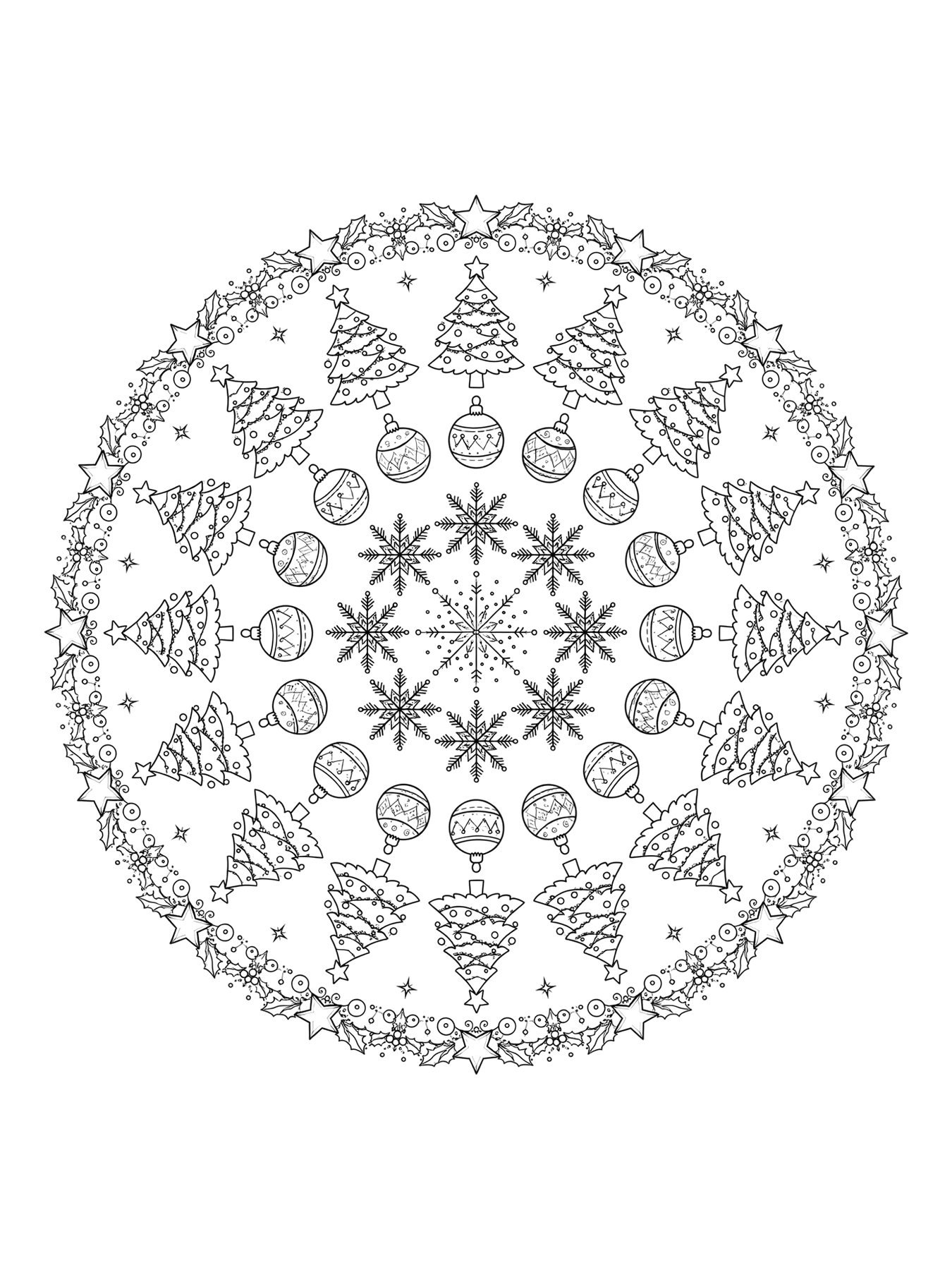 Desenho de mandala de Natal para colorir