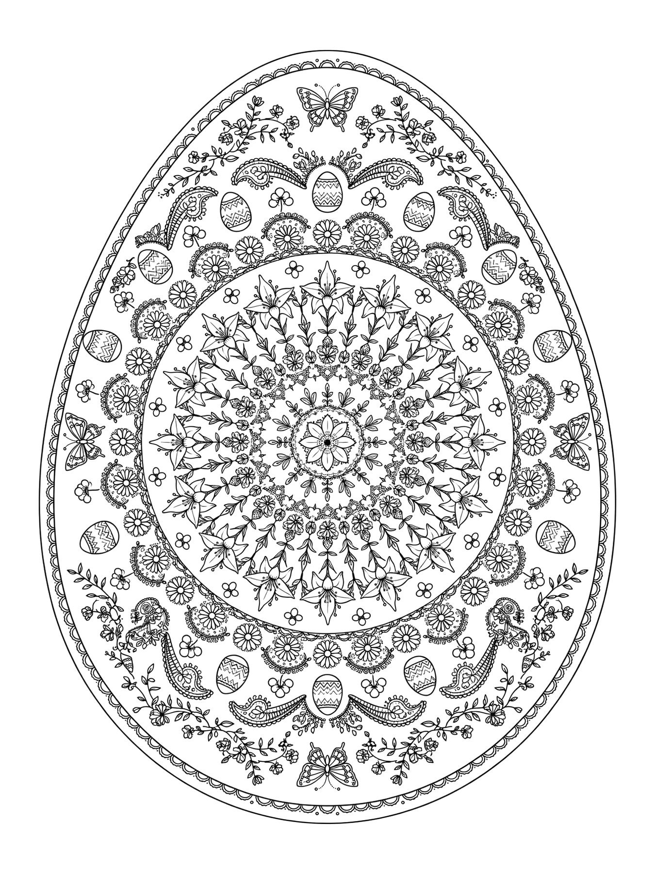 Desenho de mandala de ovo de Páscoa para colorir