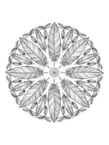 Desenho de mandala de penas para colorir