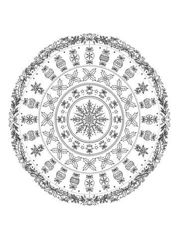 Desenho de mandala natalina detalhada para colorir