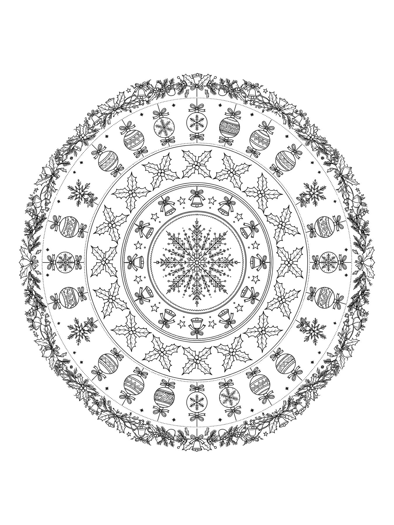 Desenho de mandala natalina detalhada para colorir