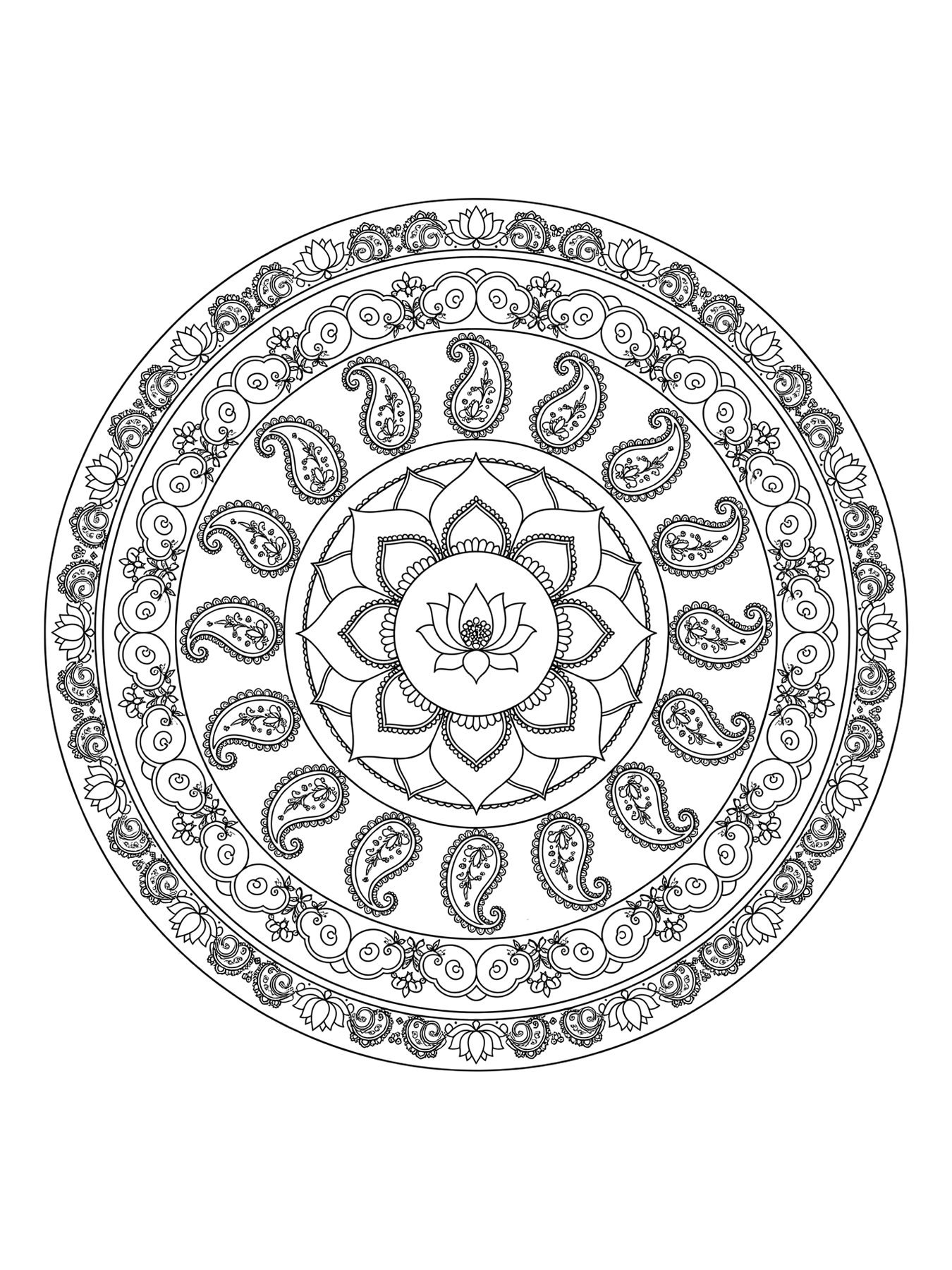 Desenho de mandala oriental detalhada para colorir