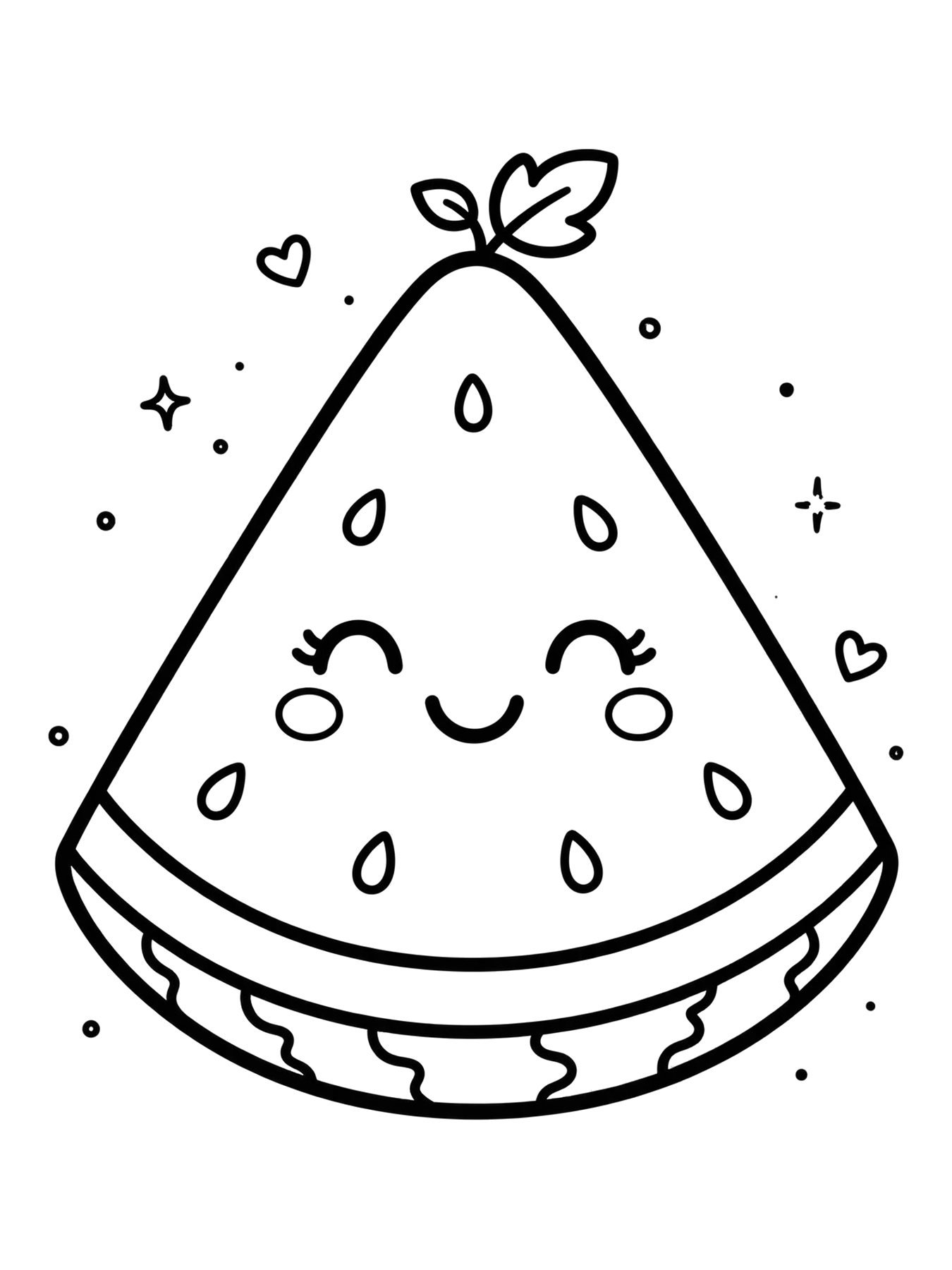 Desenho de melancia kawaii para colorir