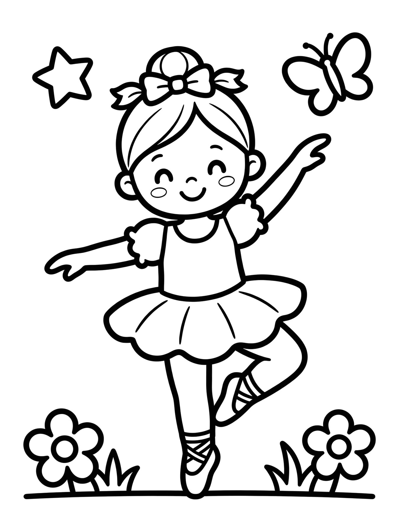Desenho de menina bailarina dançando para colorir