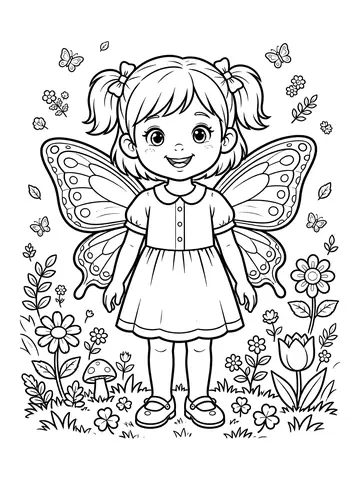 Desenho de menina com asas de borboleta para colorir