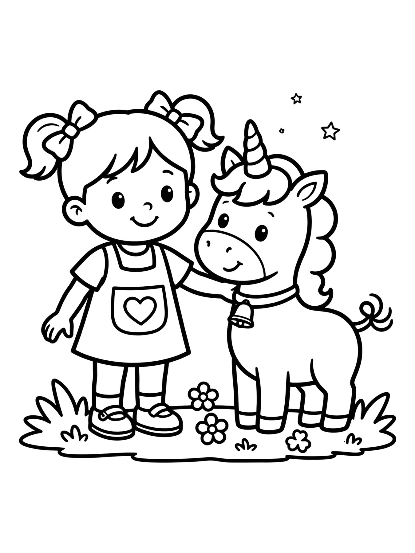 Desenho de menina com unicórnio para colorir