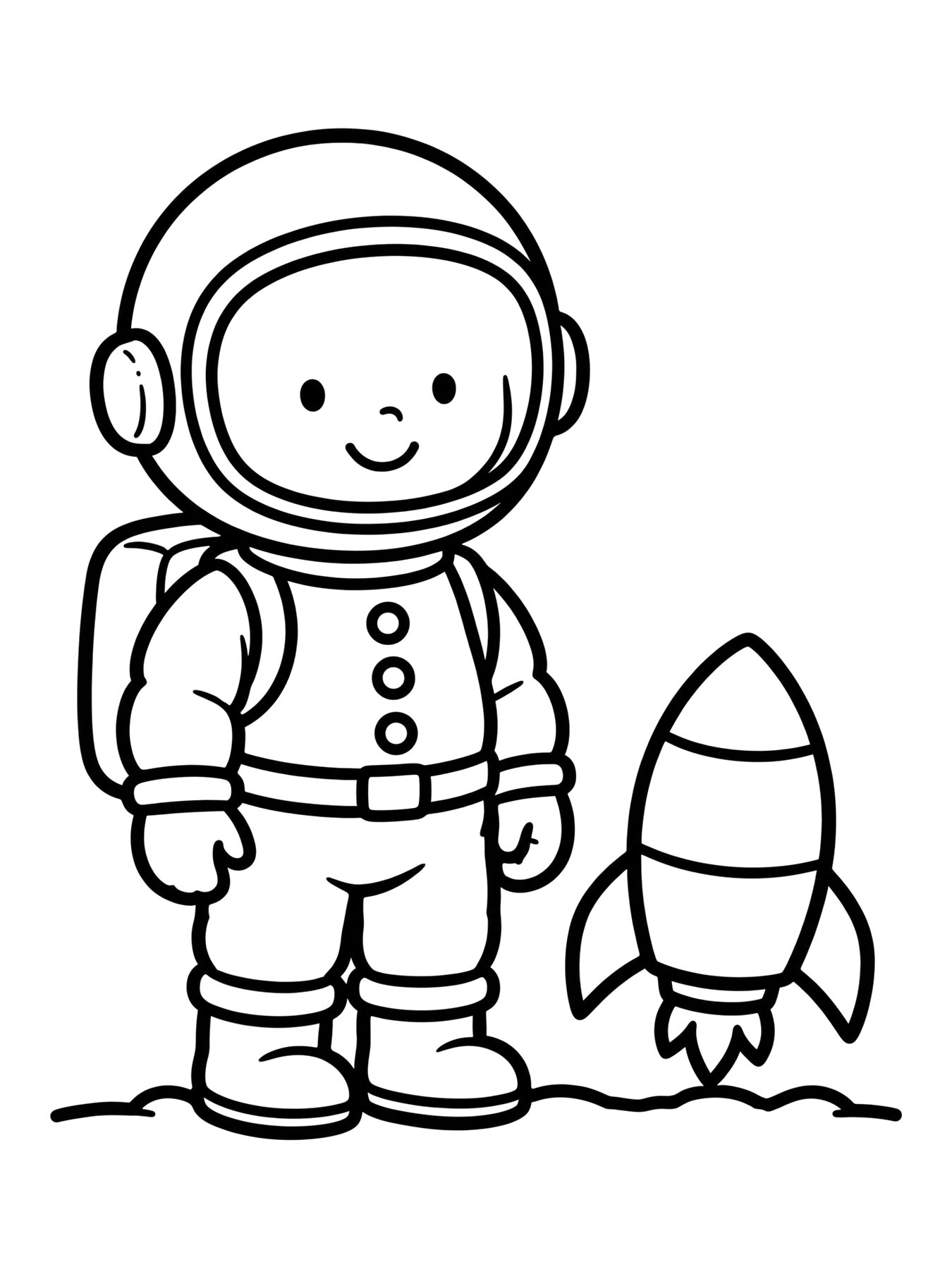 Desenho de menino astronauta no foguete para colorir