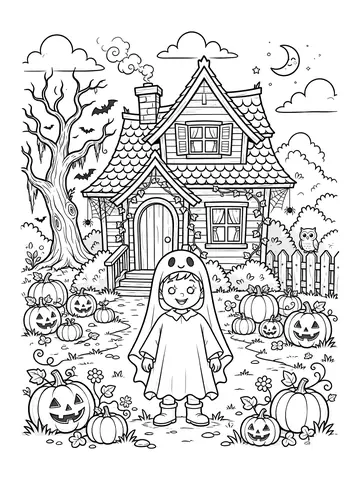 Desenho de menino fantasiado de fantasma para colorir