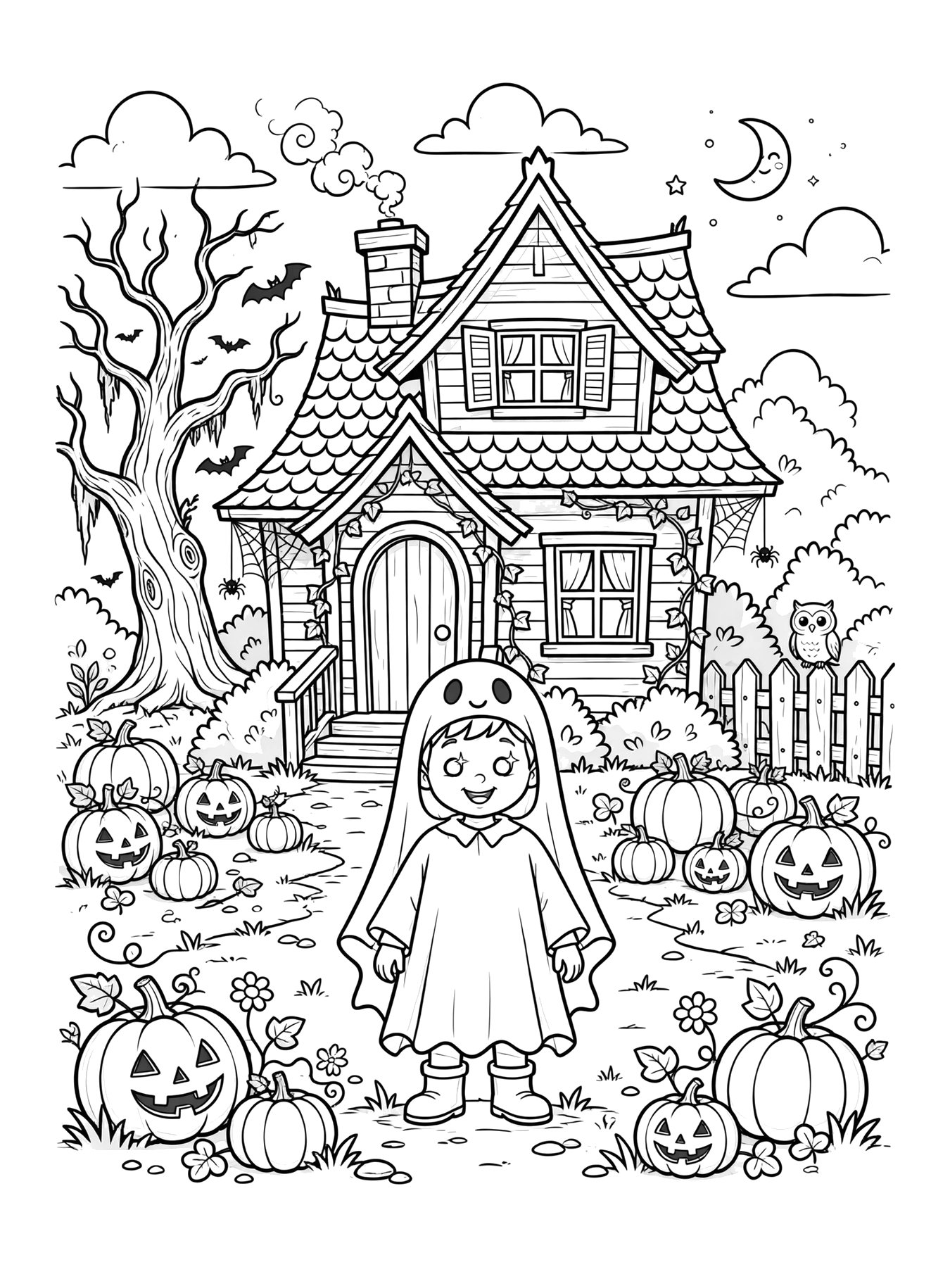 Desenho de menino fantasiado de fantasma para colorir