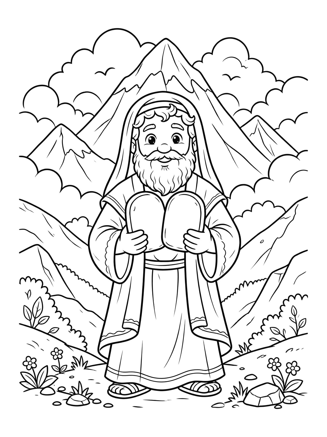 Desenho de moisés com as tábuas para colorir