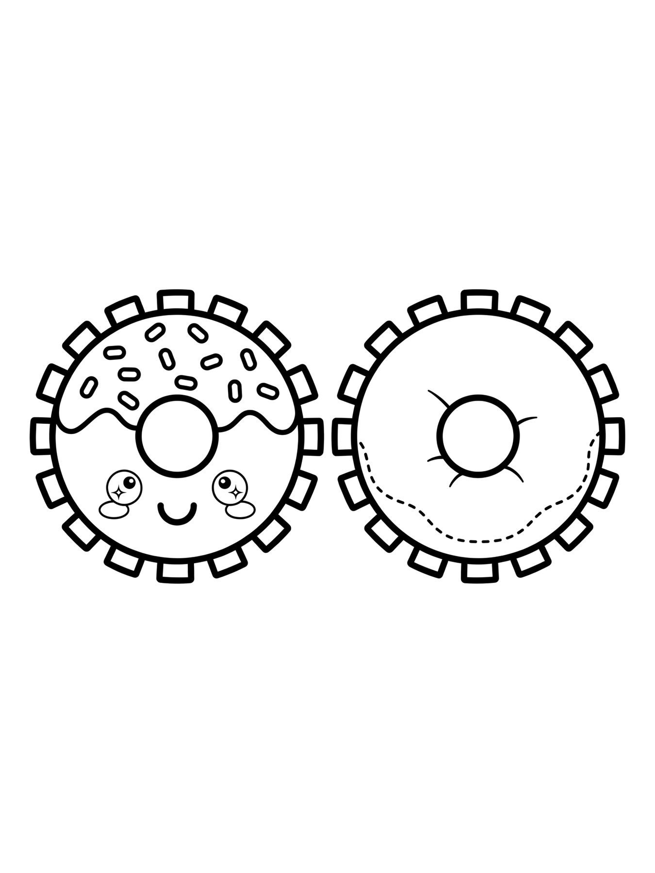 Desenho de molde de paper squishy de donut, frente e verso para colorir