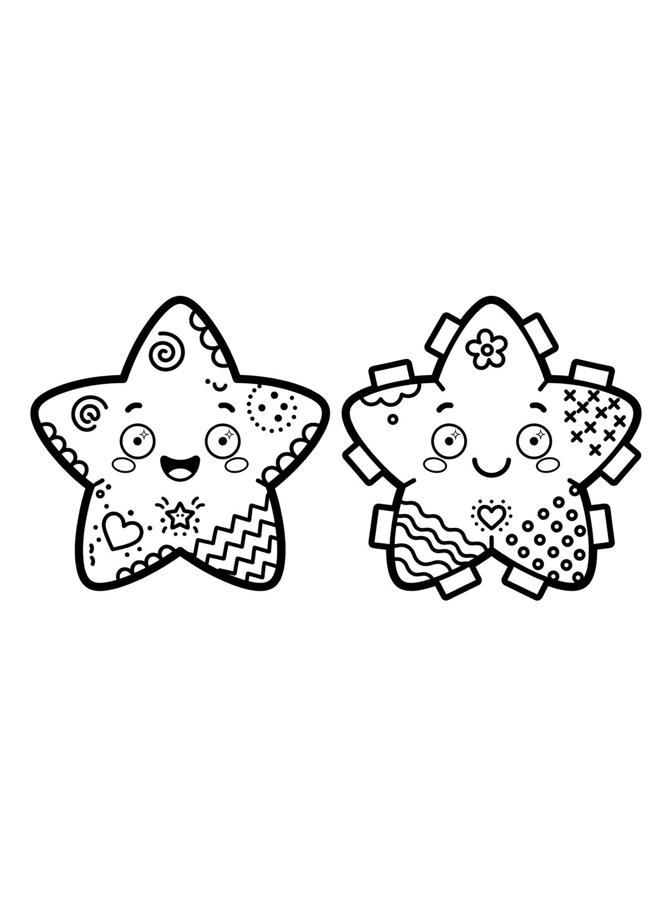Desenho de molde de paper squishy de estrela sorridente, frente e verso para colorir