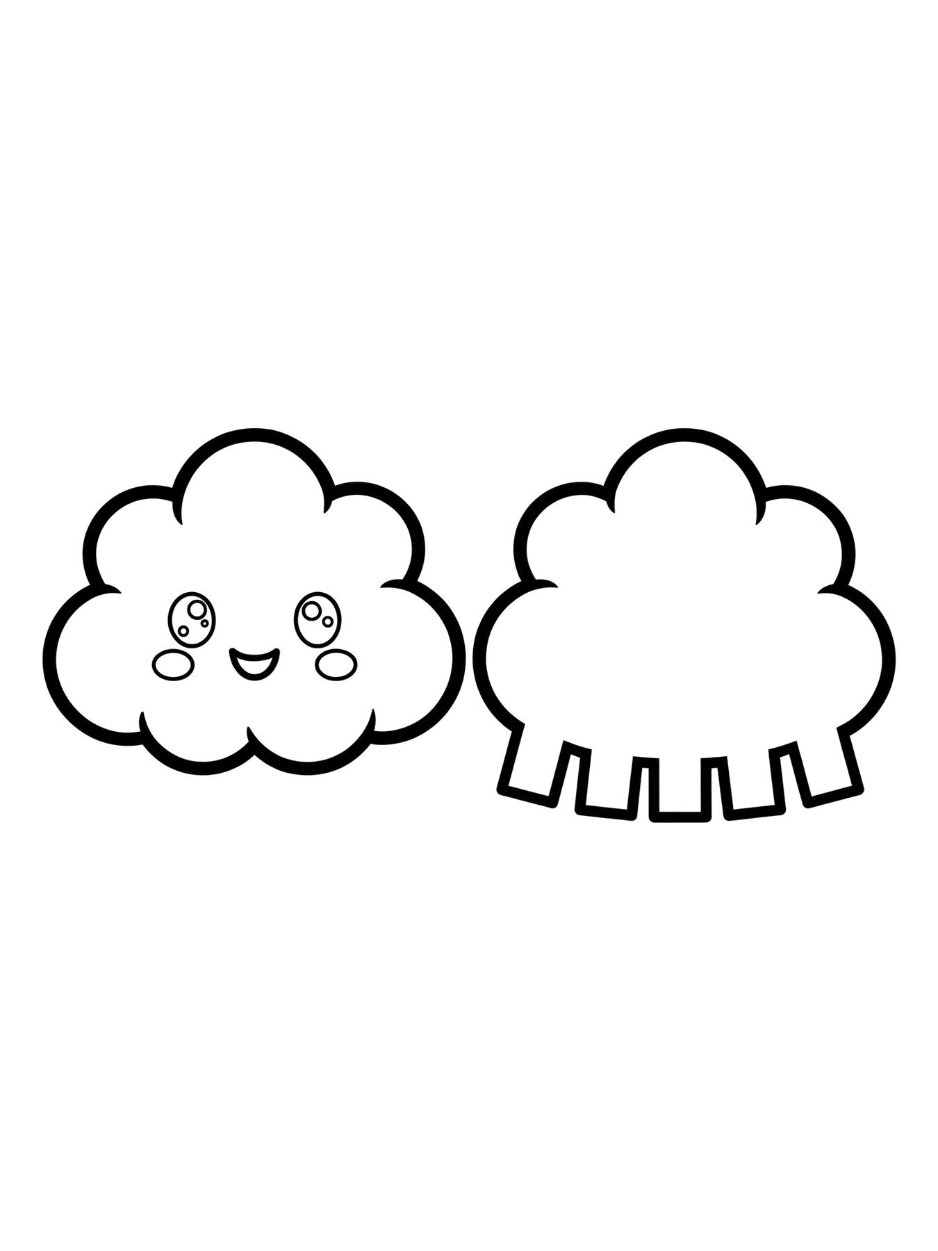 Desenho de molde de paper squishy de nuvem sorridente, frente e verso para colorir
