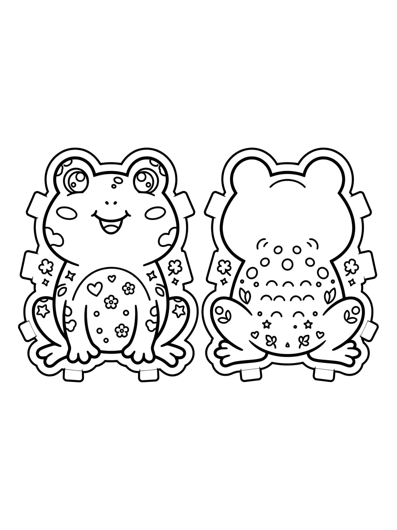 Desenho de molde de paper squishy de sapinho, frente e verso para colorir