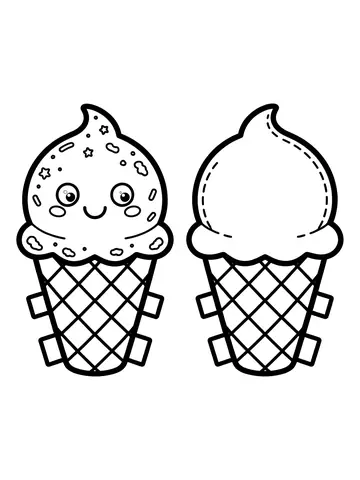 Desenho de molde de paper squishy de sorvete fofo, frente e verso lado a lado para colorir