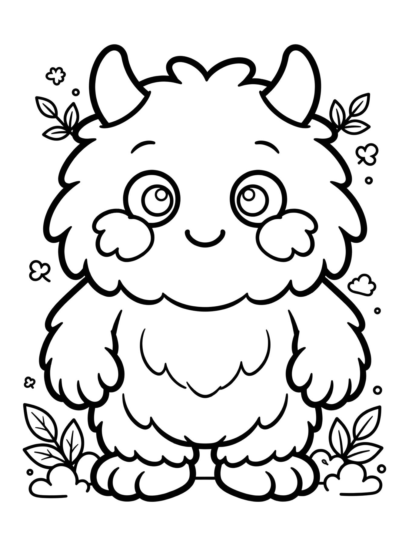 Desenho de monstrinho peludo com chifrinhos para colorir