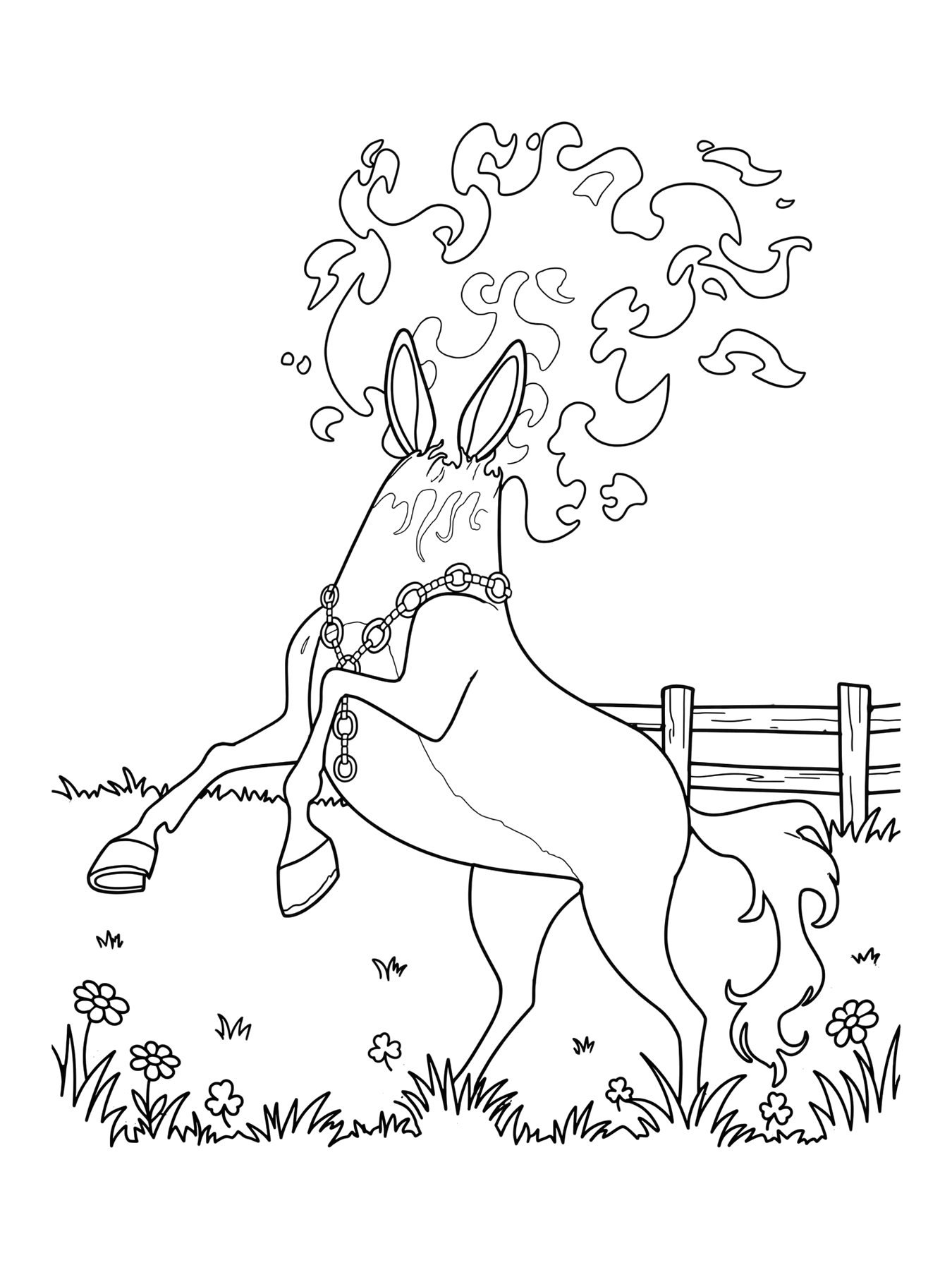 Desenho de mula sem cabeça correndo para colorir