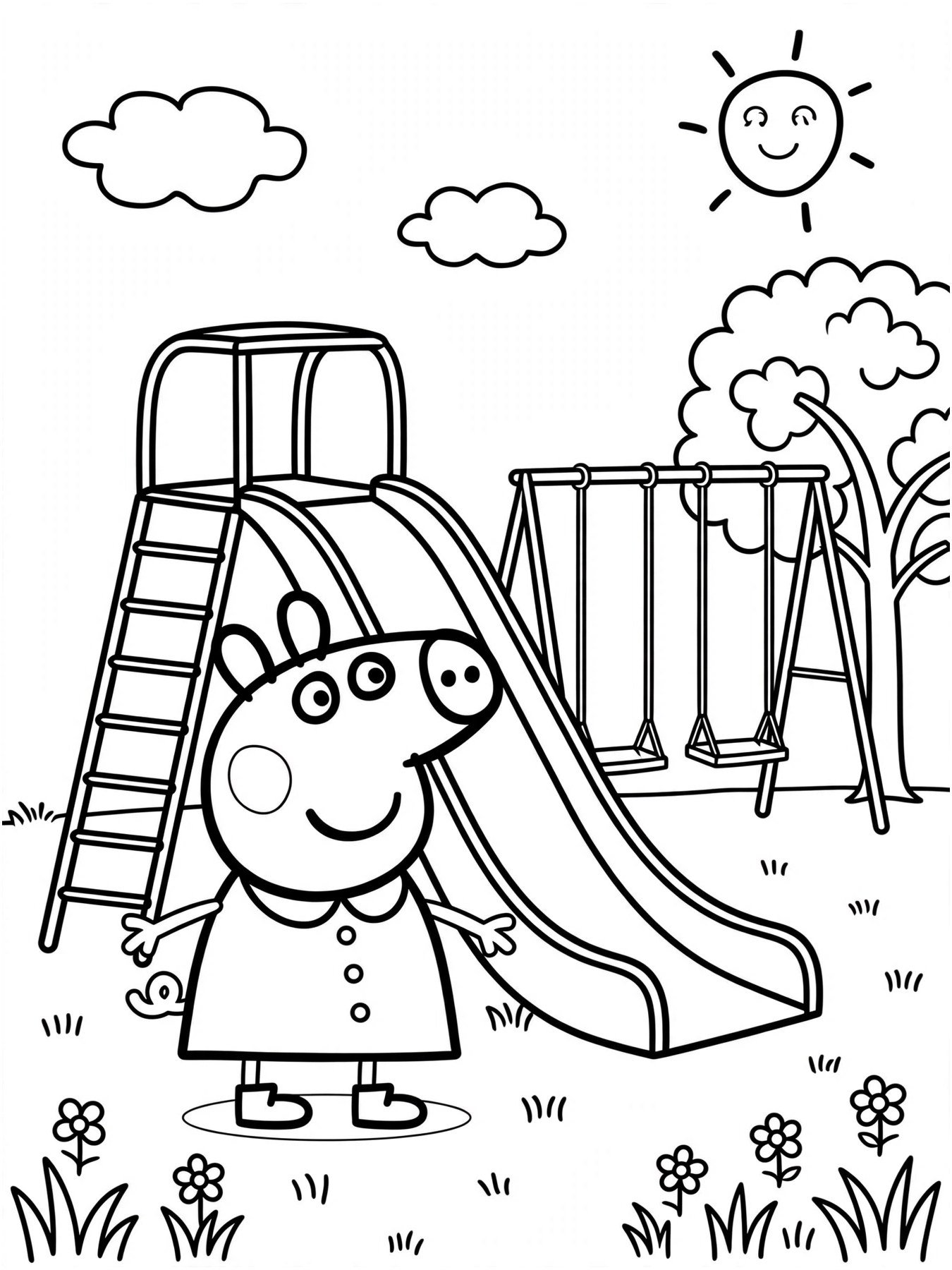 Desenho de Peppa Pig no parque para colorir