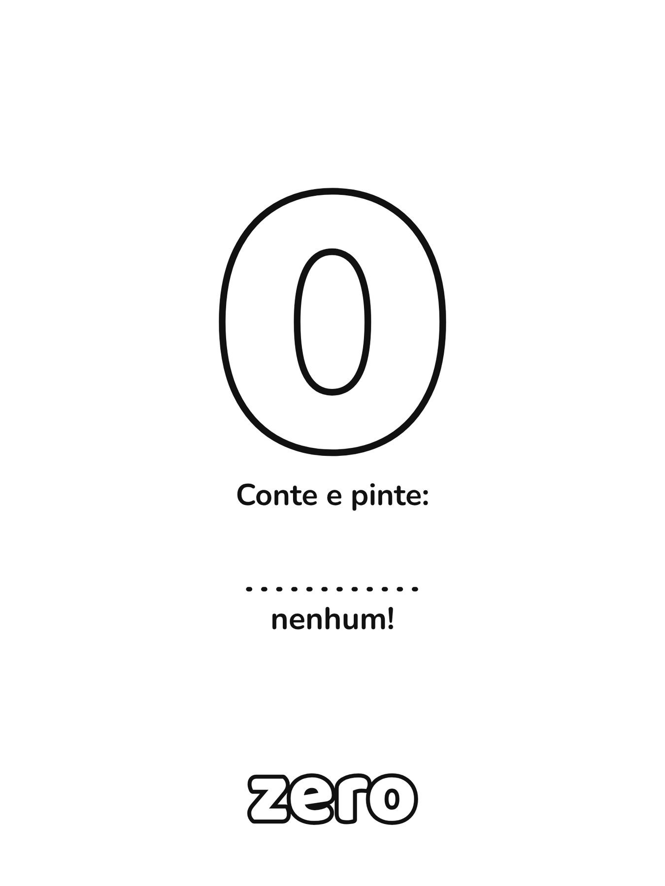 Número 0 grande para colorir com 0 figuras para contar