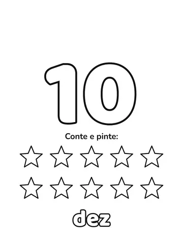 Número 10 grande para colorir com 10 figuras para contar