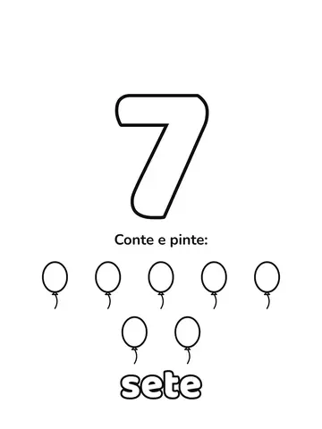 Número 7 grande para colorir com 7 figuras para contar