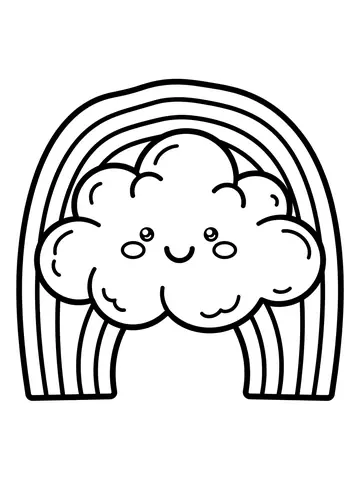 Desenho de nuvem fofa com arco-íris para colorir