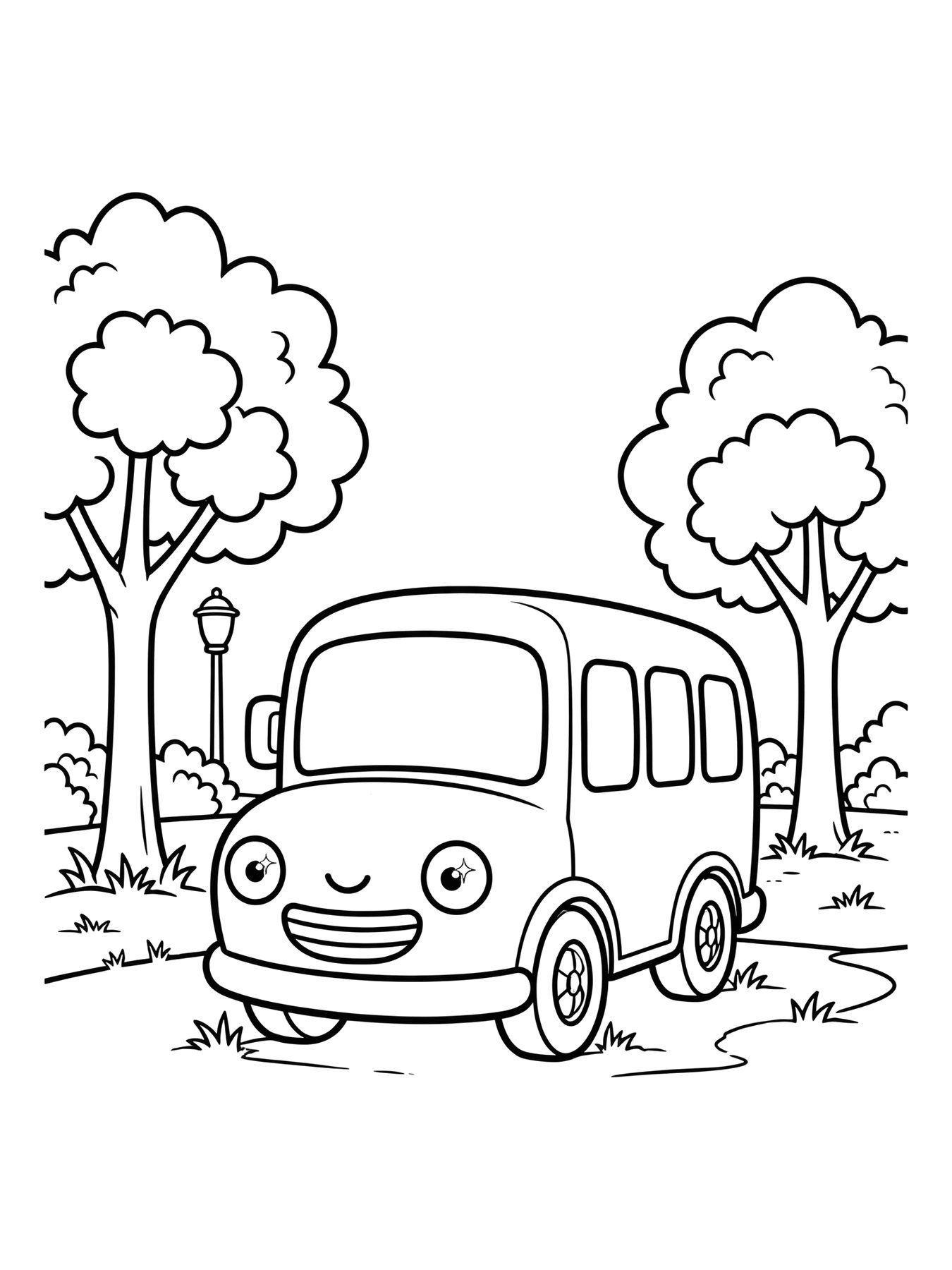 Desenho de ônibus escolar fofo para colorir