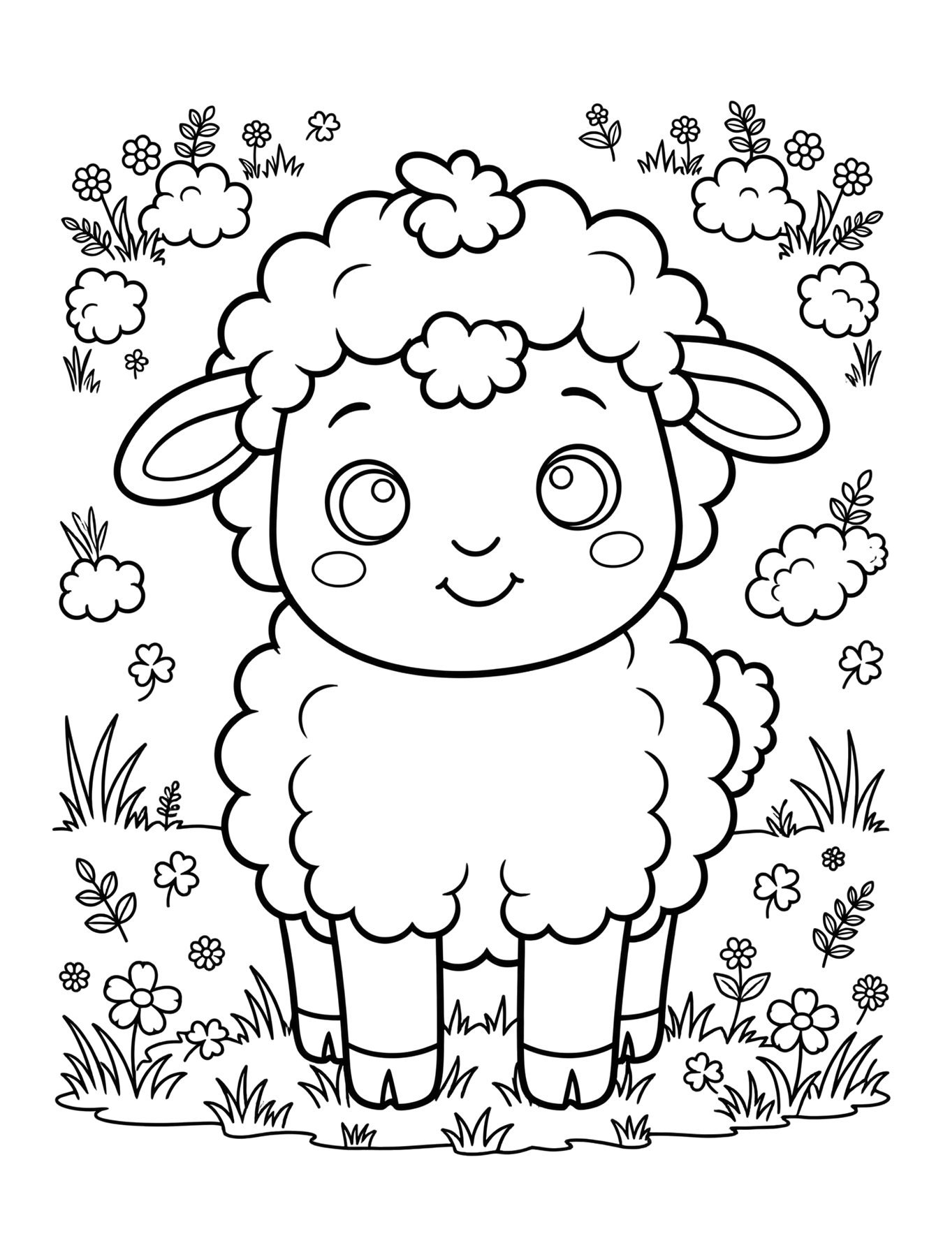 Desenho de ovelhinha fofa kawaii para colorir