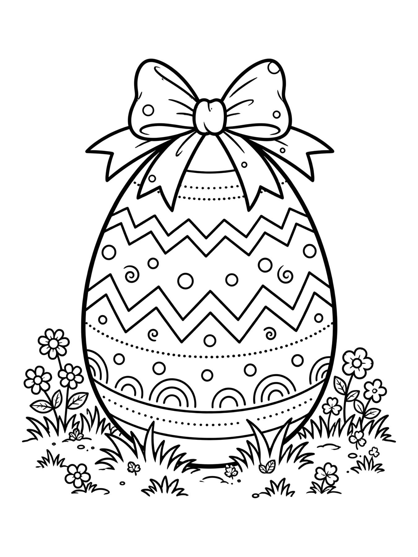 Desenho de ovo de chocolate grande com laço para colorir