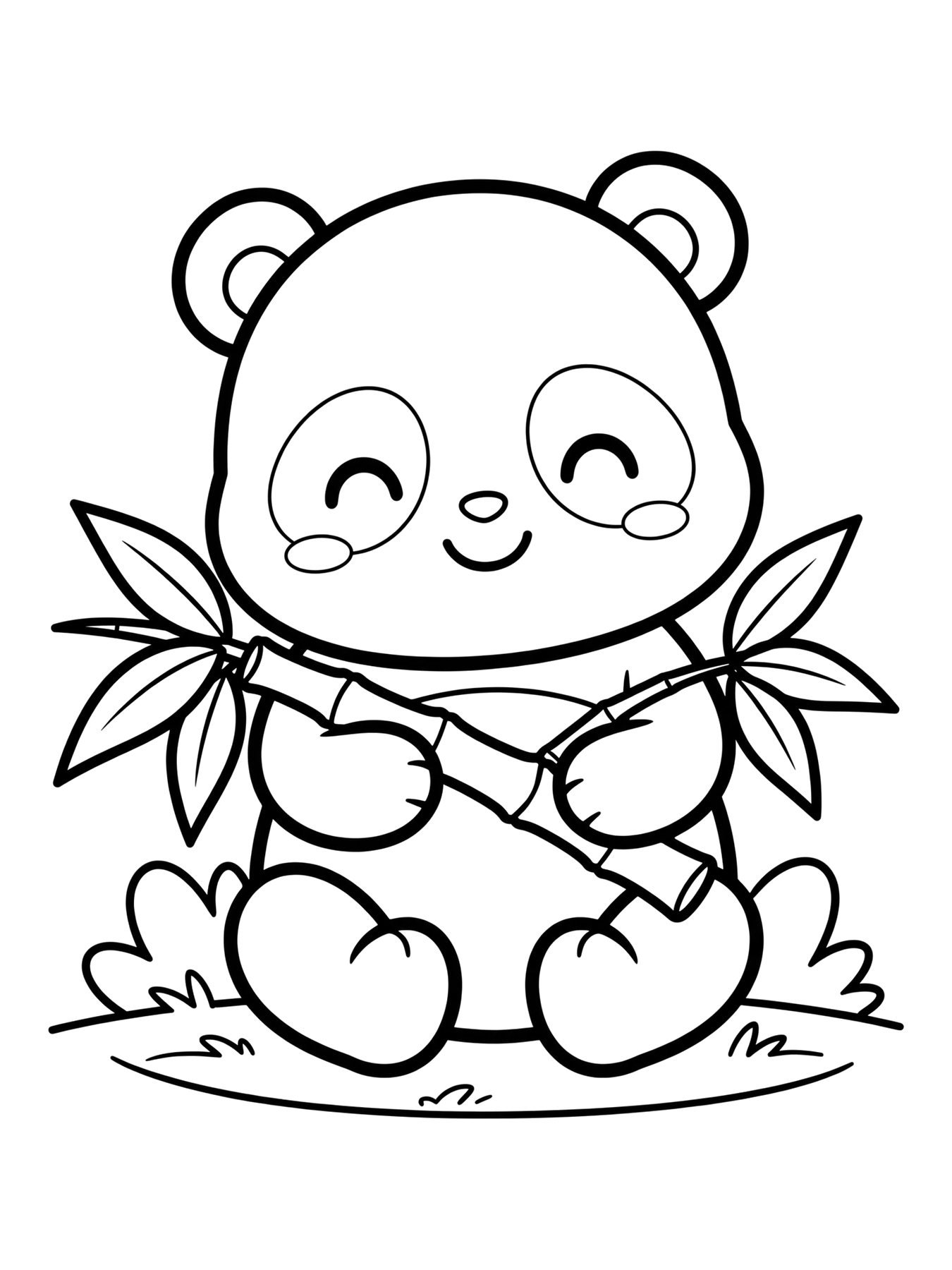 Desenho de panda kawaii com bambu para colorir