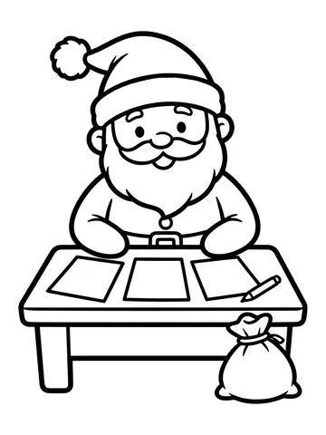 Desenho de papai Noel lendo cartas das crianças para colorir