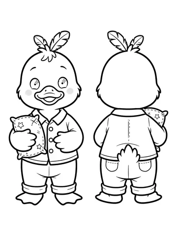 Desenho de paper duck com pijama e travesseiro para colorir
