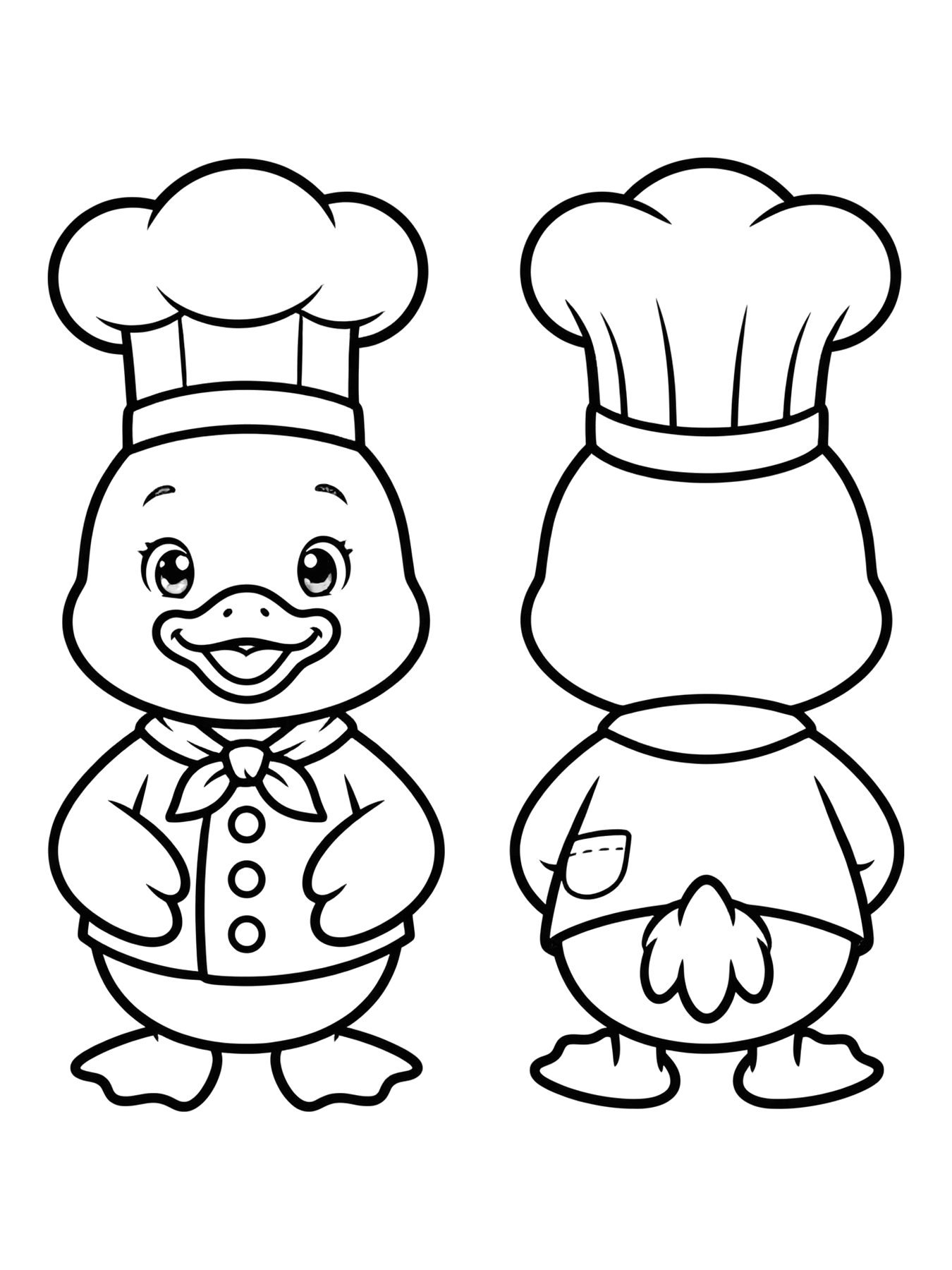 Desenho de paper duck com roupa de chef de cozinha para colorir